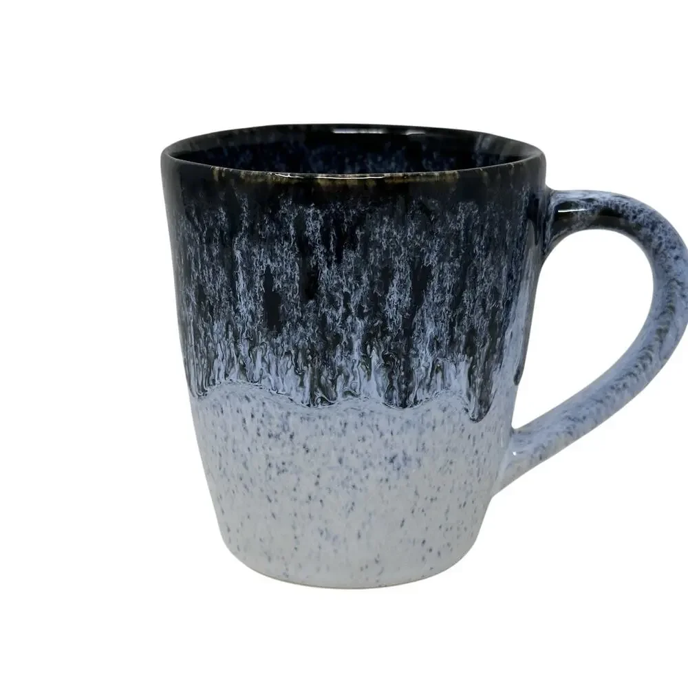 West Elm Portugal Stoneware Mug Reactive Drip Glaze Blue Black